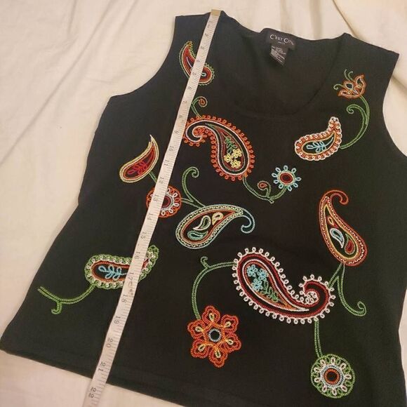 C'est City Black Embroidered Vintage Tanktop M - Picture 2 of 10
